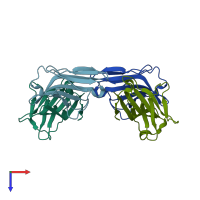 PDB entry 2qte coloured by chain, top view.