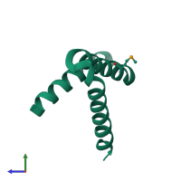 PDB entry 2qti coloured by chain, side view.