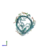 PDB entry 2qtk coloured by chain, side view.