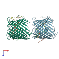 PDB entry 2qtk coloured by chain, top view.
