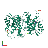 Homo dimeric assembly 1 of PDB entry 2qtn coloured by chemically distinct molecules, front view.