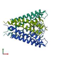 PDB entry 2qto coloured by chain, front view.