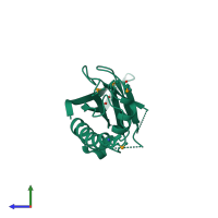 PDB entry 2qtp coloured by chain, side view.