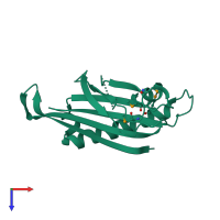 PDB entry 2qtp coloured by chain, top view.