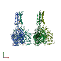 PDB entry 2qts coloured by chain, front view.