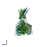 PDB entry 2qts coloured by chain, side view.