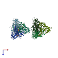 PDB entry 2qts coloured by chain, top view.