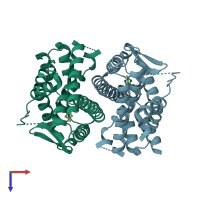 PDB entry 2qtu coloured by chain, top view.