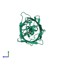 PDB entry 2qu1 coloured by chain, side view.