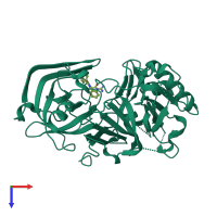 PDB entry 2qu2 coloured by chain, top view.