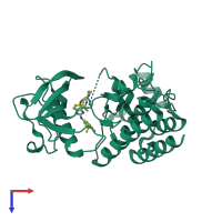 PDB entry 2qu5 coloured by chain, top view.