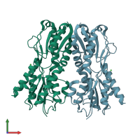 PDB entry 2qu7 coloured by chain, front view.