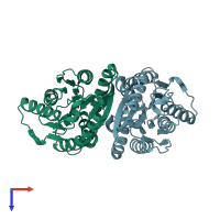 PDB entry 2qu7 coloured by chain, top view.