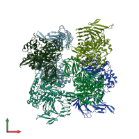 PDB entry 2qub coloured by chain, front view.