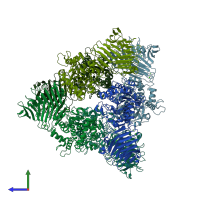 PDB entry 2qub coloured by chain, side view.