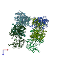 PDB entry 2qub coloured by chain, top view.