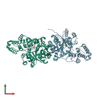 PDB entry 2qui coloured by chain, front view.