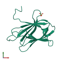 PDB entry 2quo coloured by chain, front view.