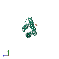 PDB entry 2qup coloured by chain, side view.