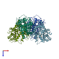 PDB entry 2qut coloured by chain, top view.