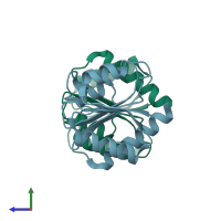 PDB entry 2qv0 coloured by chain, side view.