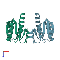 PDB entry 2qv0 coloured by chain, top view.