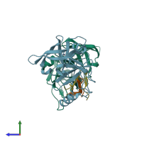 PDB entry 2qv1 coloured by chain, side view.