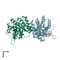 PDB entry 2qv5 coloured by chain, top view.