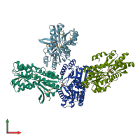 PDB entry 2qvc coloured by chain, front view.