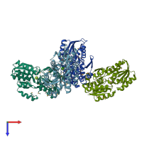 PDB entry 2qvc coloured by chain, top view.