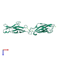 PDB entry 2qvf coloured by chain, top view.