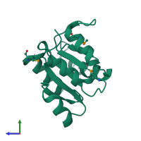 PDB entry 2qvg coloured by chain, side view.