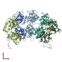 PDB entry 2qvj coloured by chain, front view.