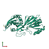 PDB entry 2qvl coloured by chain, front view.
