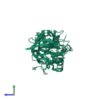 PDB entry 2qvl coloured by chain, side view.