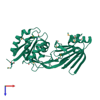 PDB entry 2qvl coloured by chain, top view.