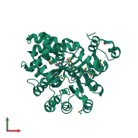 PDB entry 2qvn coloured by chain, front view.
