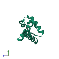 PDB entry 2qvo coloured by chain, side view.