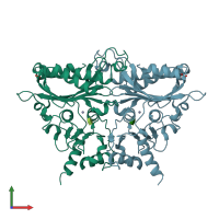 PDB entry 2qvv coloured by chain, front view.