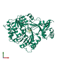 PDB entry 2qvy coloured by chain, front view.