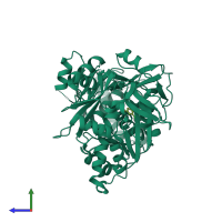 PDB entry 2qvz coloured by chain, side view.