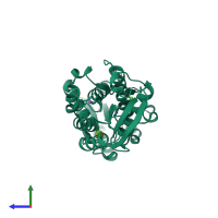 PDB entry 2qw1 coloured by chain, side view.