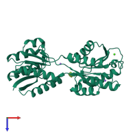 PDB entry 2qw1 coloured by chain, top view.