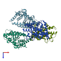 PDB entry 2qw4 coloured by chain, top view.