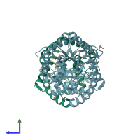 PDB entry 2qw5 coloured by chain, side view.