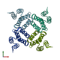 PDB entry 2qw6 coloured by chain, front view.