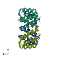 PDB entry 2qw6 coloured by chain, side view.