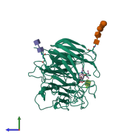 PDB entry 2qwh coloured by chain, side view.