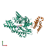 PDB entry 2qwn coloured by chain, front view.