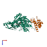 PDB entry 2qwp coloured by chain, top view.